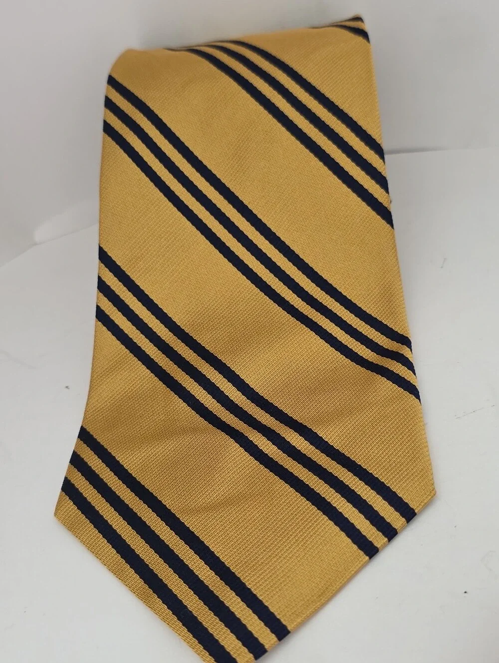 Lauren Ralph Lauren Gold/Yellow Blue Triple Stripe Silk Tie Made in USA 3